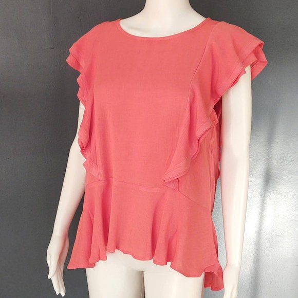 Ruffle detail w/peplum hem cap sleeve blouse - Picture 9 of 16
